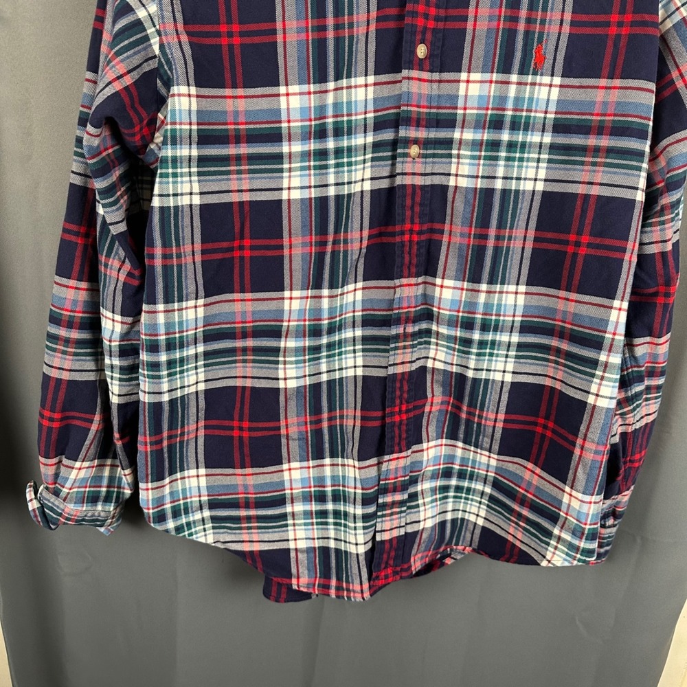 Ralph Lauren Mens XL Classic Fit Plaid Button Down Shirt Navy Red Long Sleeve - Picture 3 of 8